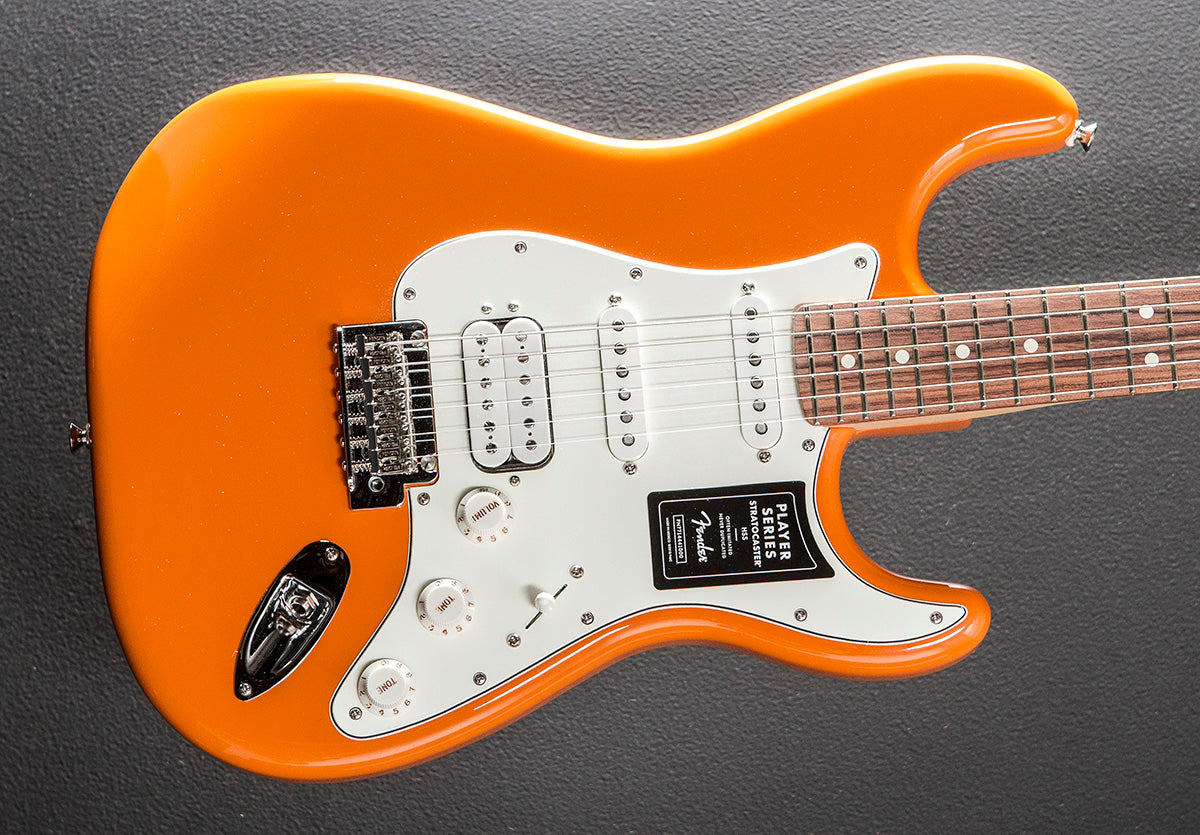 Guit elect Fender Stratocaster Player MN Capri Orange