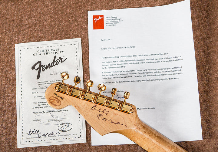 Used signed by and previously owned by Bill Carson Limited Edition Custom '62 Strat '92