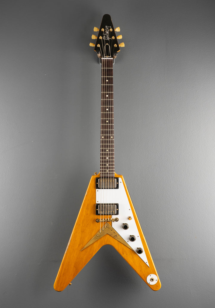 1958 Korina Flying V Reissue (White Pickguard) Heavy Aged - Antique Natural