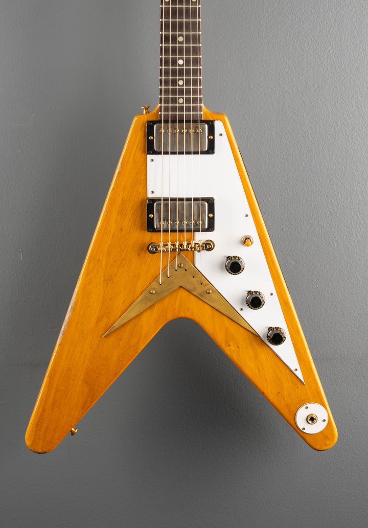 1958 Korina Flying V Reissue (White Pickguard) Heavy Aged - Antique Natural