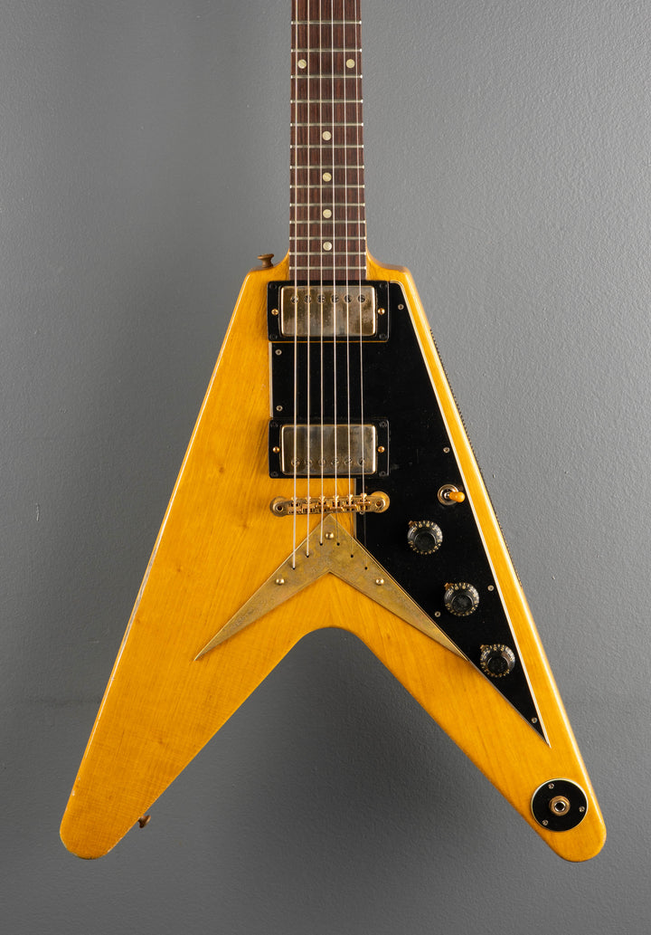 1958 Korina Flying V Reissue (Black Pickguard) Heavy Aged - Antique Natural
