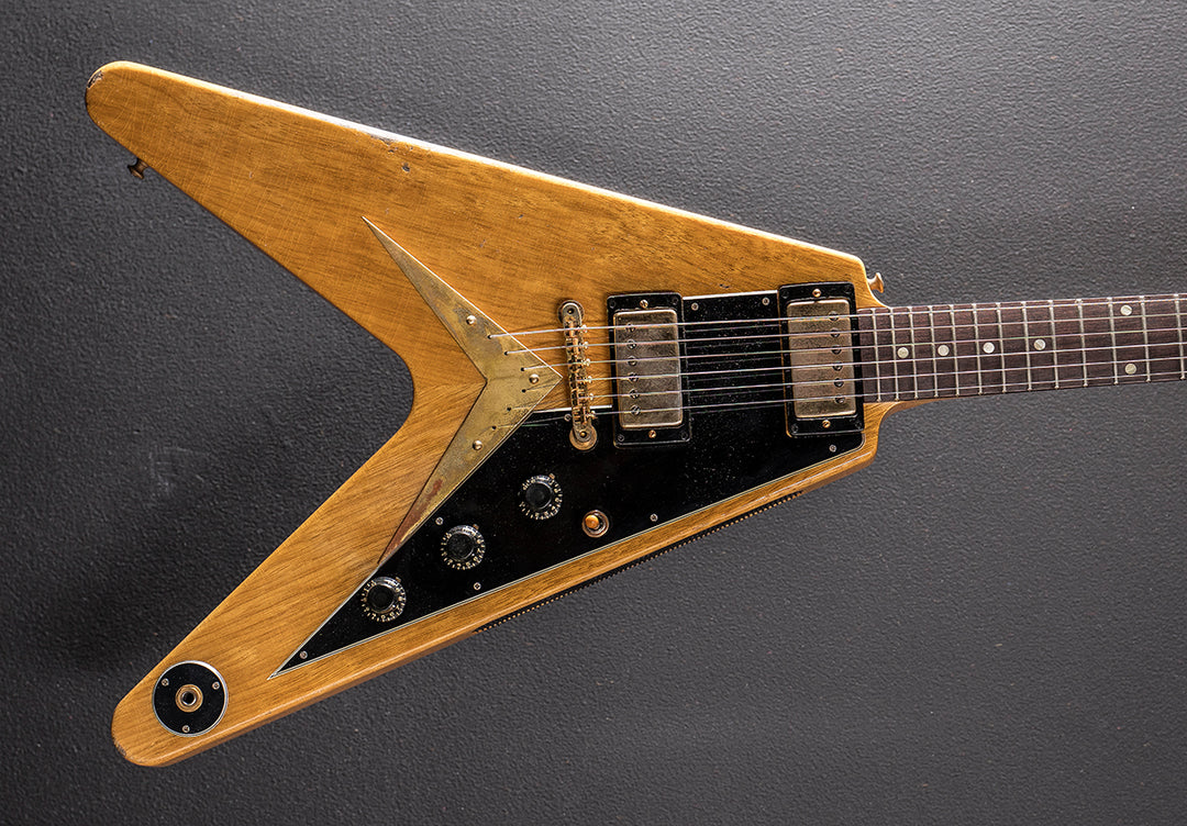 1958 Korina Flying V Reissue (Black Pickguard) Heavy Aged - Antique Natural