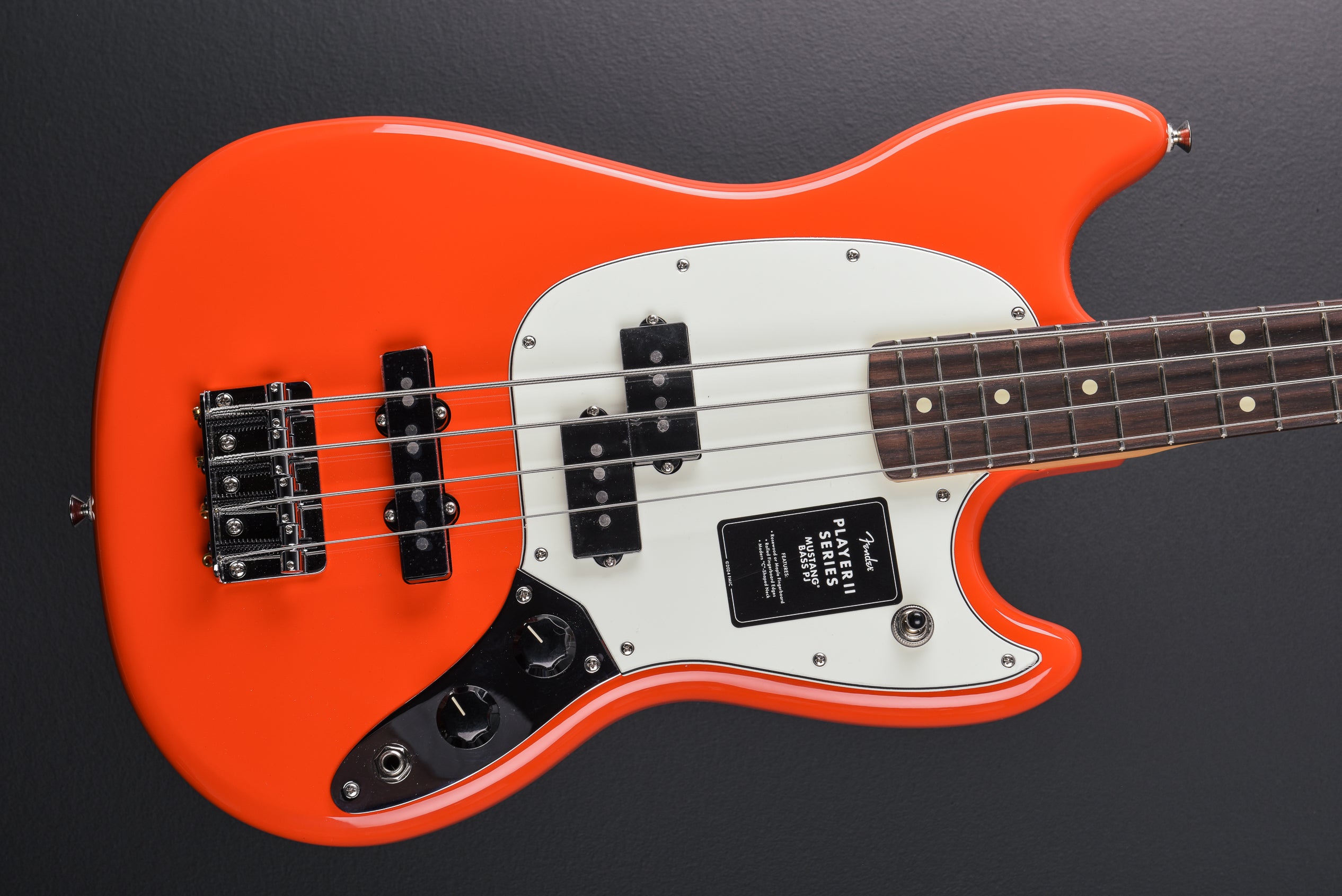 Player II Mustang Bass PJ - Coral Red w/Rosewood – Dave's Guitar Shop