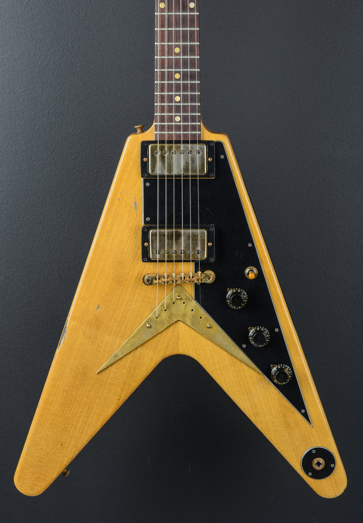 1958 Korina Flying V Reissue (Black Pickguard) Heavy Aged - Antique Natural