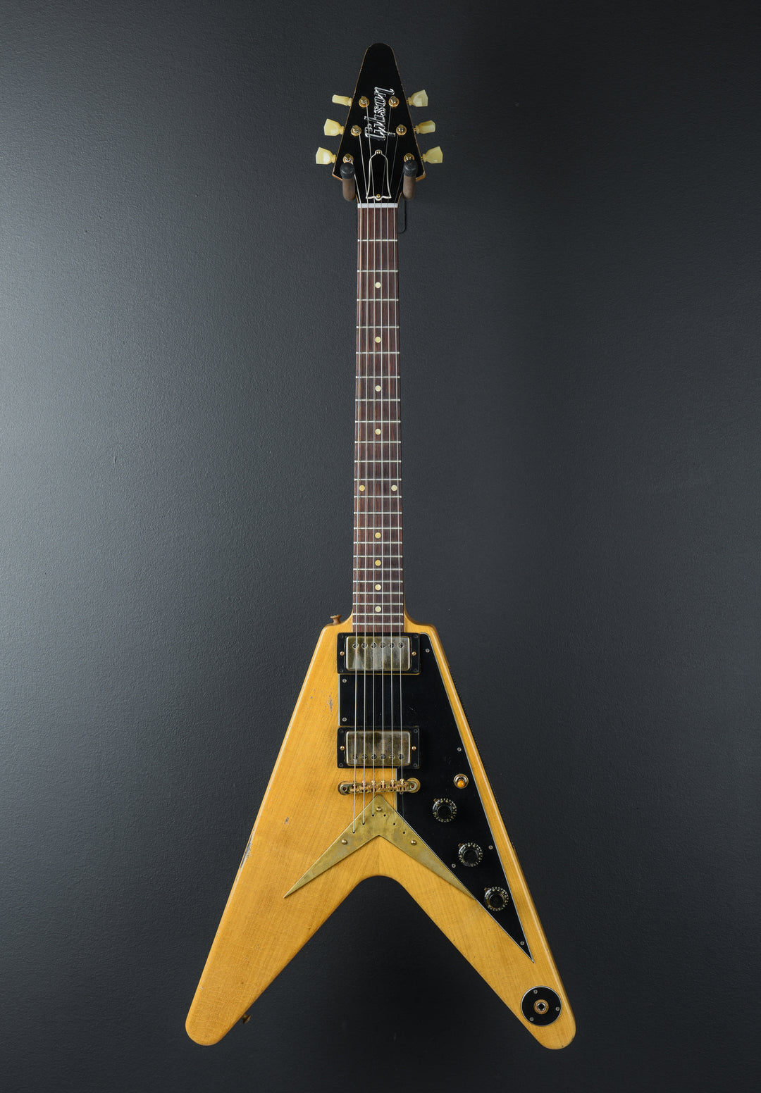 1958 Korina Flying V Reissue (Black Pickguard) Heavy Aged - Antique Natural