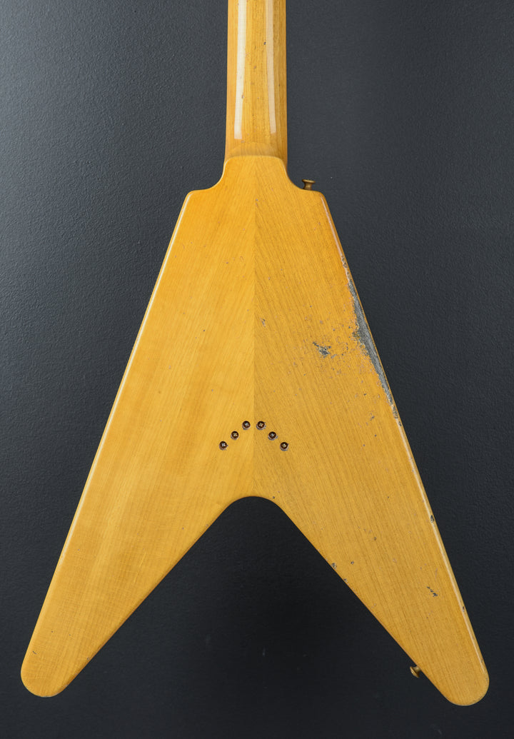 1958 Korina Flying V Reissue (Black Pickguard) Heavy Aged - Antique Natural