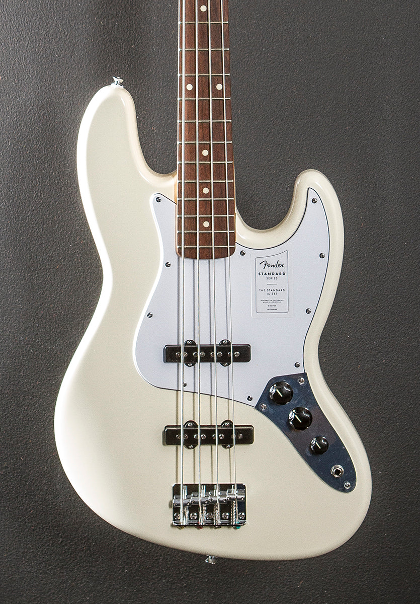 Standard Jazz Bass - Olympic White w/Indian Laurel – Dave's Guitar