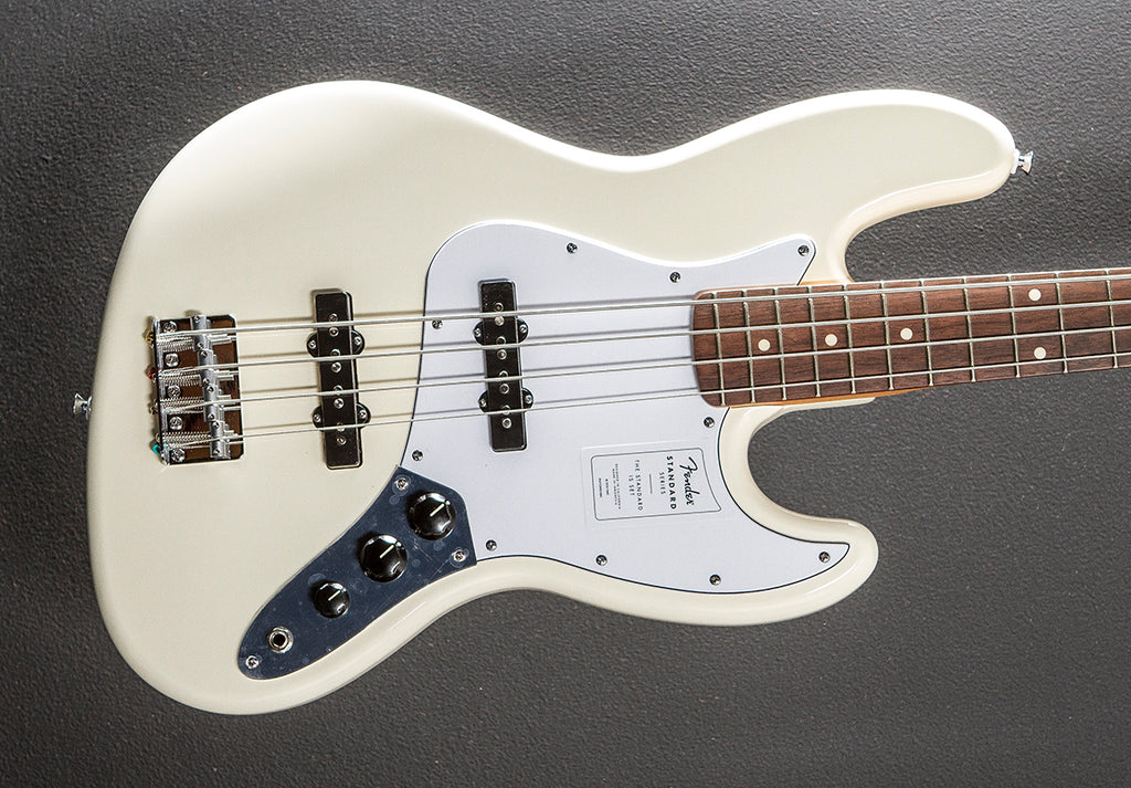 Standard Jazz Bass - Olympic White w/Indian Laurel – Dave's Guitar