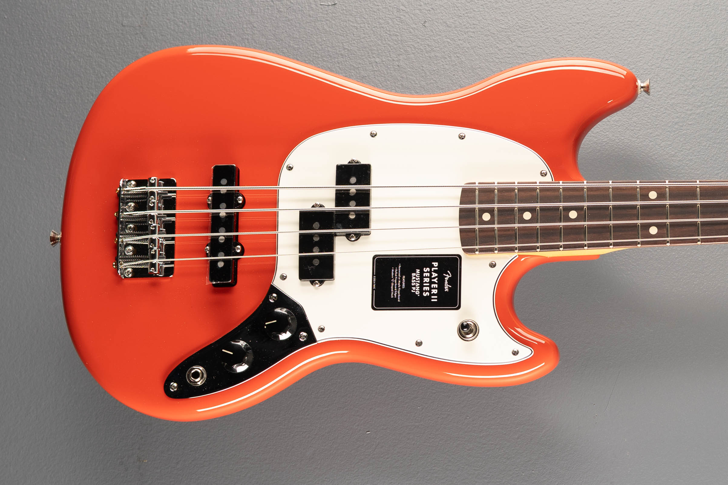 Player II Mustang Bass PJ - Coral Red w/Rosewood – Dave's Guitar Shop