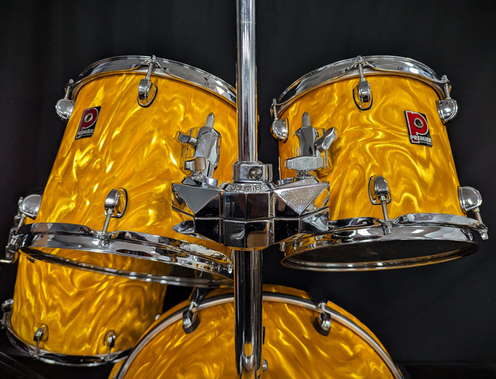 APK Yellow Satin Flame 4-Piece Shell Pack with Cymbal/Tom Stand