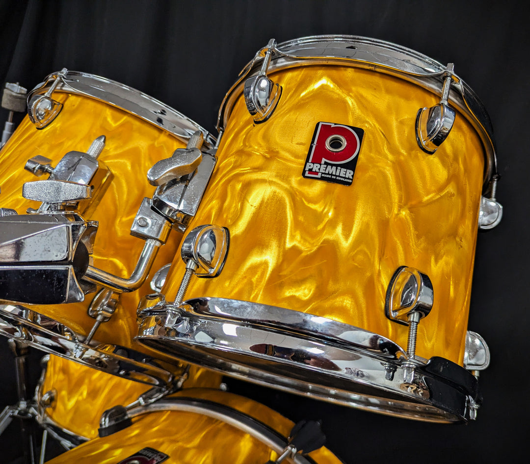 APK Yellow Satin Flame 4-Piece Shell Pack with Cymbal/Tom Stand