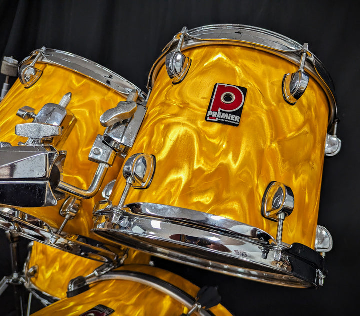 APK Yellow Satin Flame 4-Piece Shell Pack with Cymbal/Tom Stand
