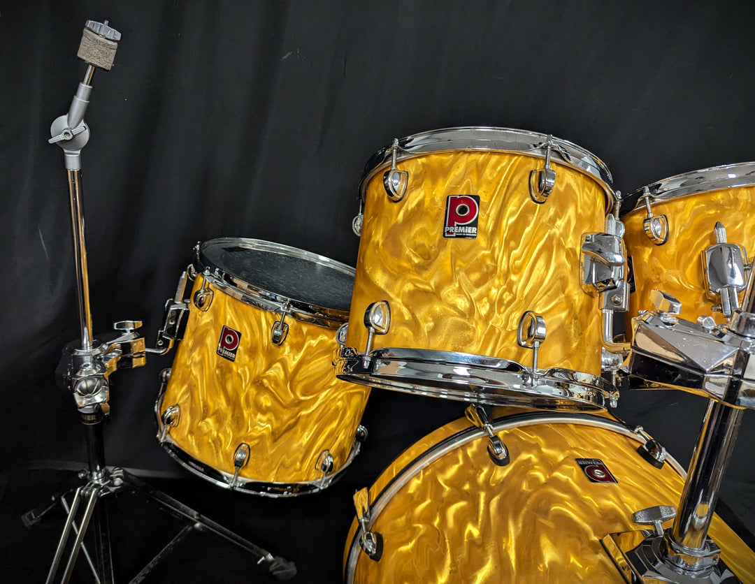 APK Yellow Satin Flame 4-Piece Shell Pack with Cymbal/Tom Stand