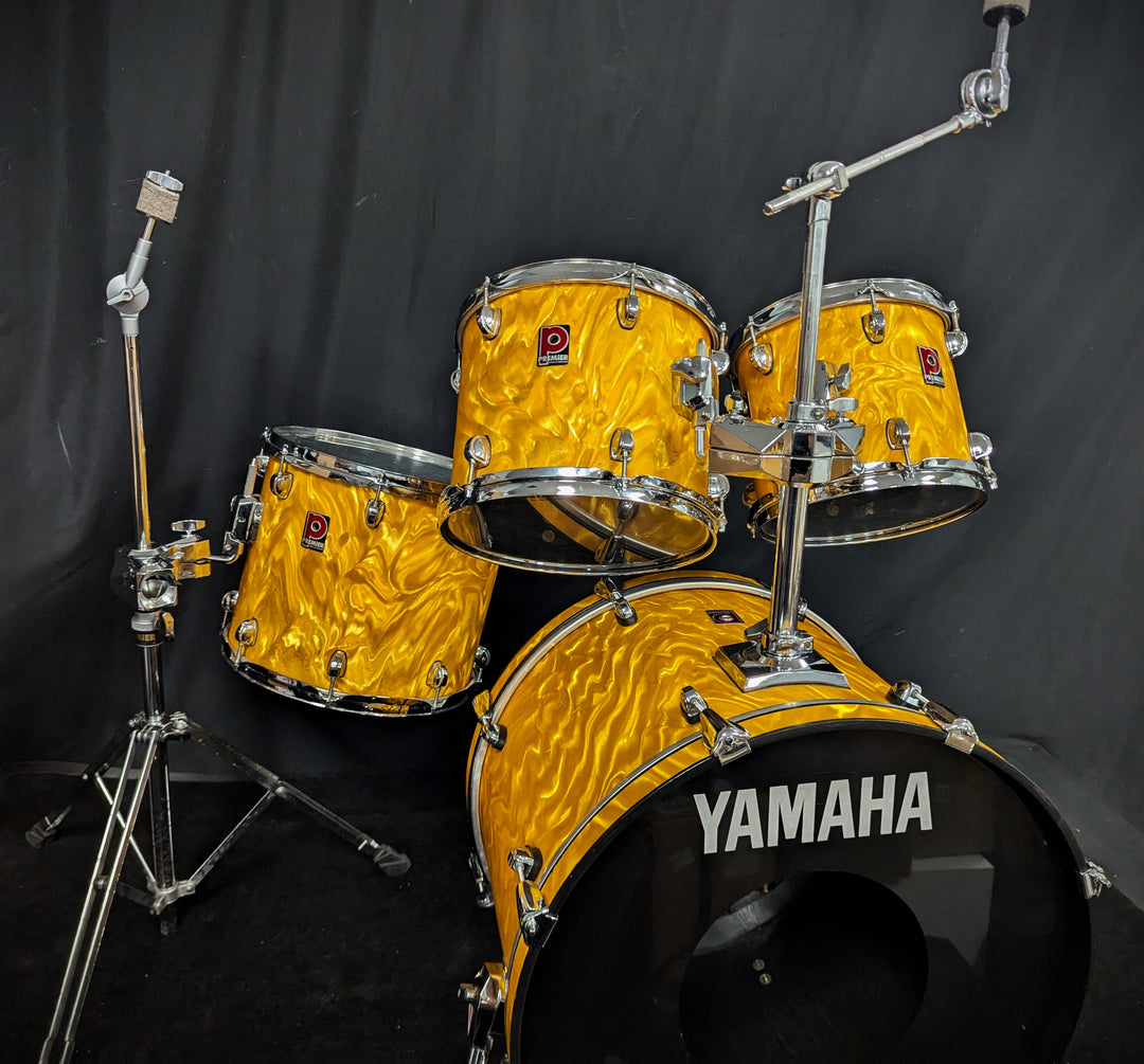 APK Yellow Satin Flame 4-Piece Shell Pack with Cymbal/Tom Stand